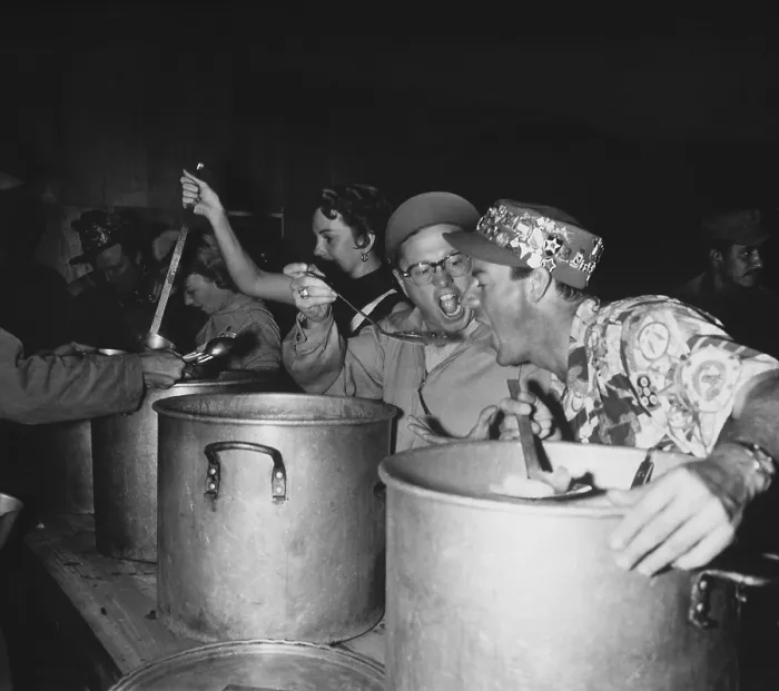 Framed Print : Mickey Rooney and members of his USO Troupe feed troops chow. R-L: Dick Winslow, Mickey Rooney, Deenah Prince, Alice Tyrrell, Red Barry. Oct. 12, 1952. (BSLOC_2014_13_202) Framed Print : Mickey Rooney and members of his USO Troupe feed troops chow. R-L: Dick Winslow, Mickey Rooney, Deenah Prince, Alice Tyrrell, Red Barry. Oct. 12, 1952. (BSLOC_2014_13_202)