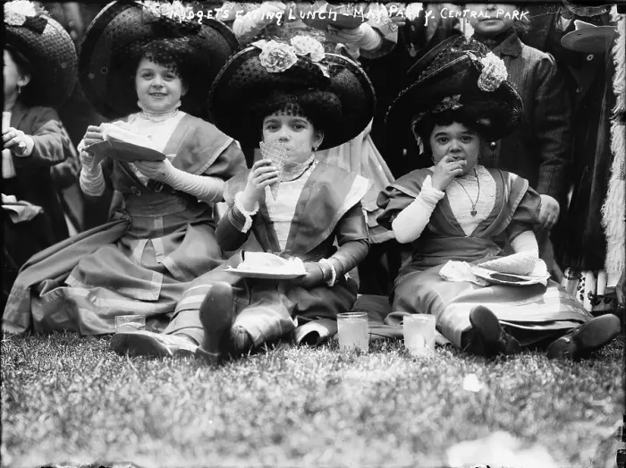 Framed Print : Midgets eating lunch in Central Park, New York City, photograph circa early 1900s