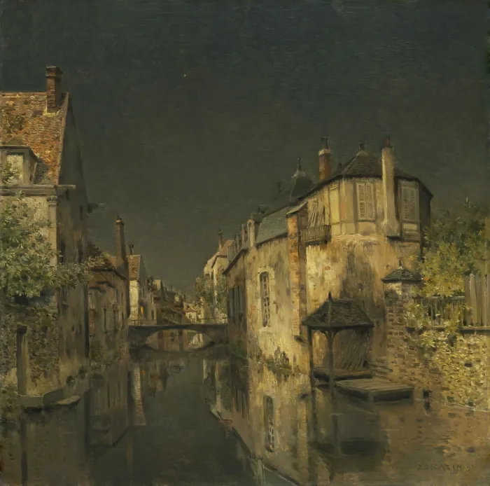 Framed Print : Midnight, 1891, by Jean-Charles Cazin, 1841-1901, French realist landscape painting, oil on canvas. Cazin painted landscapes influenced by English and Dutch painters