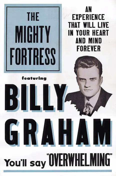Framed Print : THE MIGHTY FORTRESS, Rev. Billy Graham on poster art, 1955 Framed Print : THE MIGHTY FORTRESS, Rev. Billy Graham on poster art, 1955