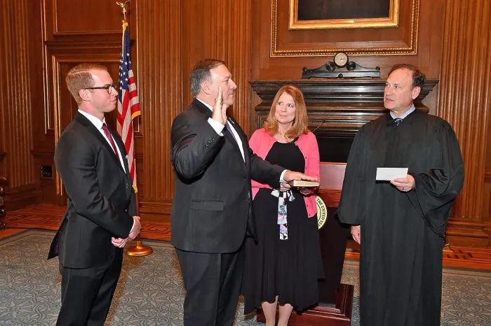 Framed Print : Mike Pompeo is sworn in as Secretary of State by Supreme Court Justice, Samuel Alito, April? ?26?, ?2018 Framed Print : Mike Pompeo is sworn in as Secretary of State by Supreme Court Justice, Samuel Alito, April? ?26?, ?2018