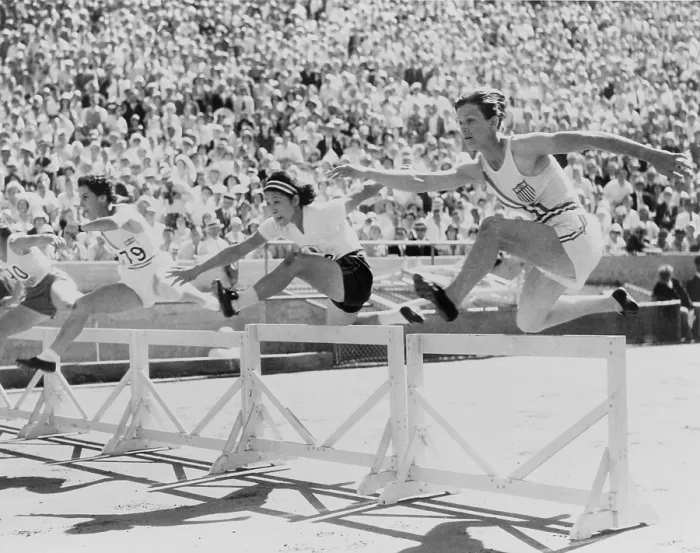 Framed Print : Mildred Babe Didrikson, (1911-1956), running in the first heat of the 80-meter hurdles, at the 1932 Olympics at Los Angeles. She won the Gold Medal for the event Framed Print : Mildred Babe Didrikson, (1911-1956), running in the first heat of the 80-meter hurdles, at the 1932 Olympics at Los Angeles. She won the Gold Medal for the event