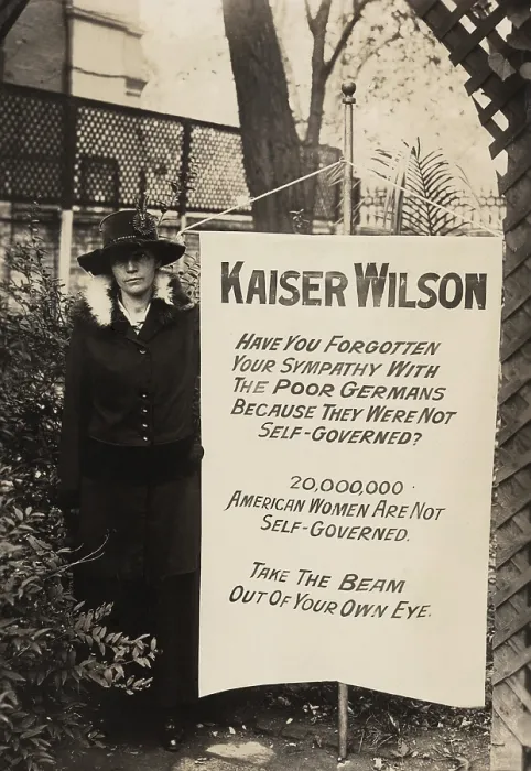 Framed Print : Militant suffragist of the National Women's Party, Virginia Arnold, scandalized many by comparing President Wilson with the German ruler during the First World War. 1917