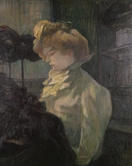 Framed Print : The milliner, by Henri de Toulouse-Lautrec, 1900, 20th Century, oil on board, 61 x 49, 3 cm - France, Albi, Toulouse-Lautrec Museum. Whole artwork view