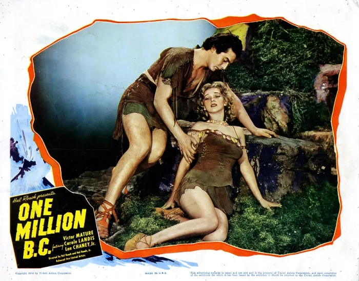 Framed Print : ONE MILLION B.C. from left: Victor Mature, Carole Landis, 1940