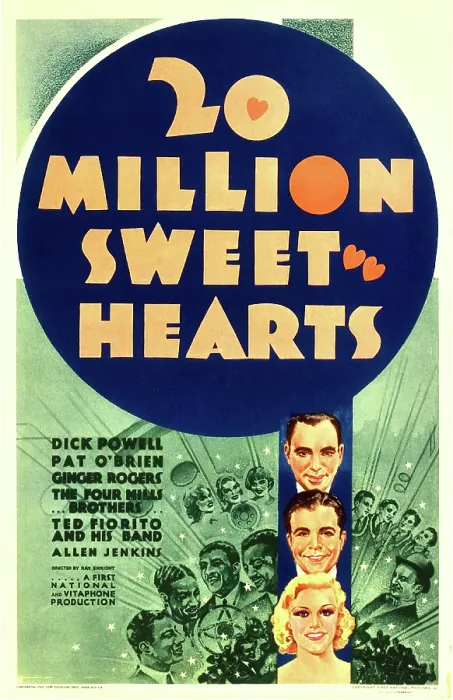 Framed Print : TWENTY MILLION SWEETHEARTS, (aka 20 MILLION SWEETHEARTS), US poster art, center, full color, from top: Pat O'Brien, Dick Powell, Ginger Rogers; monochrome, left Framed Print : TWENTY MILLION SWEETHEARTS, (aka 20 MILLION SWEETHEARTS), US poster art, center, full color, from top: Pat O'Brien, Dick Powell, Ginger Rogers; monochrome, left