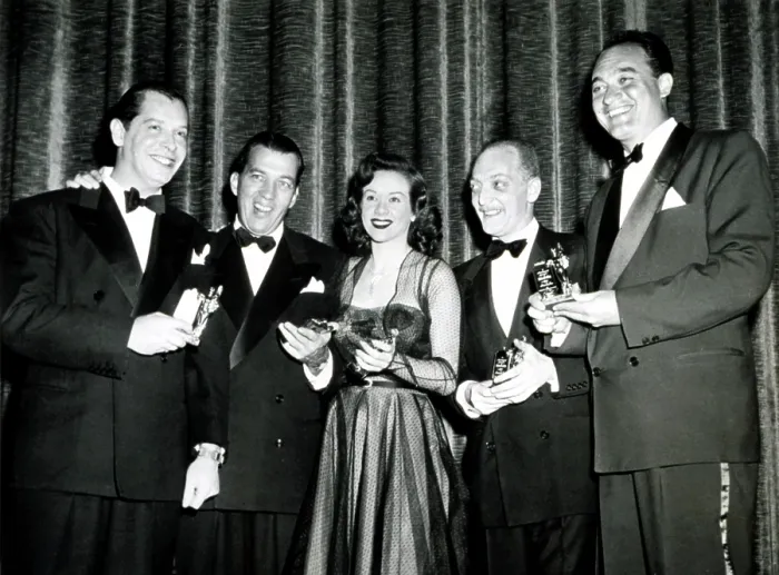 Framed Print : Milton Berle, Ed Sullivan, Fran Warren, Everett Sloane, Mel Allen at the Michael Awards, 1950. Courtesy: CSU Archives  /  Everett Collection