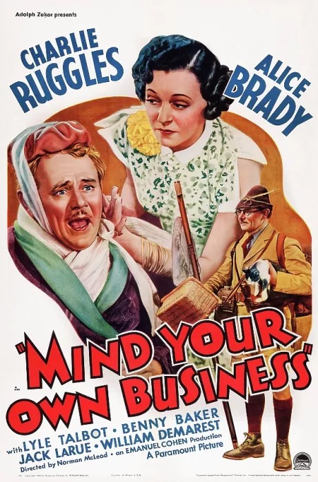 Framed Print : MIND YOUR OWN BUSINESS, US poster art, left and right: Charles Ruggles; center: Alice Brady, 1936