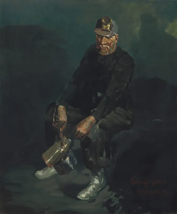 Framed Print : The Miner, by George Benjamin Luks, 1925, American painting, oil on canvas. Empathetic portrait of a middle aged coal miner from Pottsville, Pennsylvania