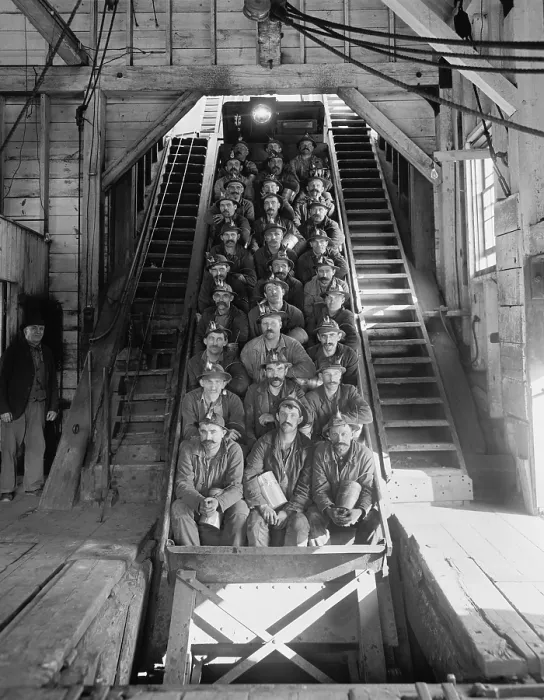 Framed Print : Miners in an open tram at the Calumet and Hecla Mining Company, one of the largest and most profitable copper mines in American in the late 19th and early 20th century Framed Print : Miners in an open tram at the Calumet and Hecla Mining Company, one of the largest and most profitable copper mines in American in the late 19th and early 20th century