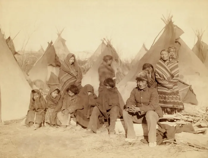 Framed Print : Eleven Miniconjou Lakota (Sioux) in a tipi camp, after the Wounded Knee Massacre of Dec. 29, 1890