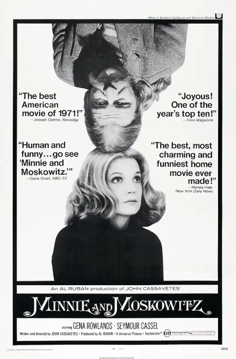 Framed Print : MINNIE AND MOSKOWITZ, US poster, from top: Seymour Cassel, Gena Rowlands, 1971