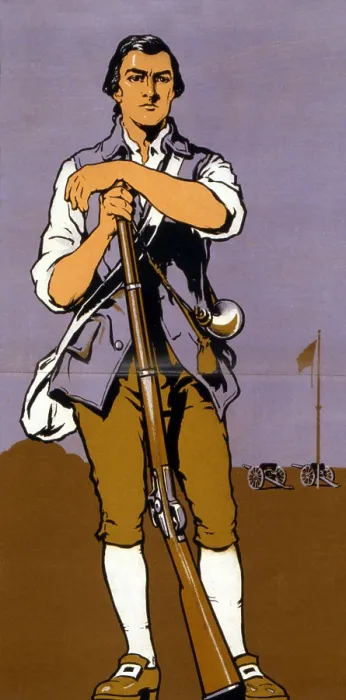 Framed Print : A Minute-man. Detail of a World War I recruitment poster showing a minuteman of the American Revolution. 1917