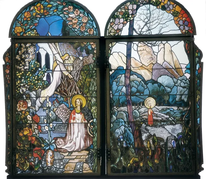 Framed Print : MIR I TRINXET, Joaquim (1873-1940). The Annunciation and the Virgin as Child. ca. 1912. Glass window. AISA / Everett Collection - Image has fine art copyright