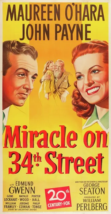 Framed Print : MIRACLE ON 34TH STREET, l-r: John Payne, Natalie Wood, Edmund Gwenn, Maureen O'Hara on poster art, 1947, TM and Copyright 20th Century Fox Film Corp