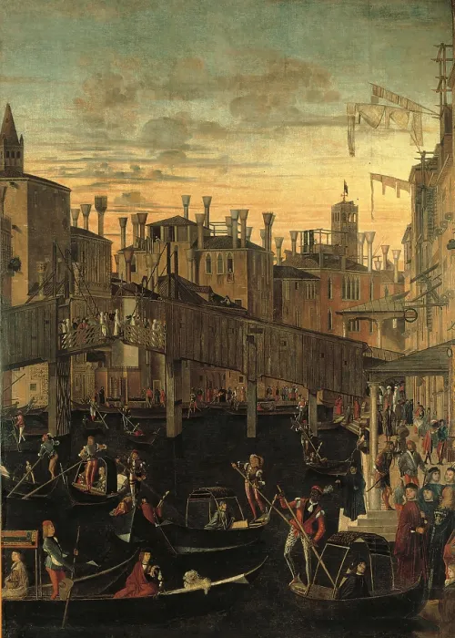 Framed Print : Miracle of the Relic of the True Cross at the Rialto Bridge or The Healing of the Possessed Man, by Vittore Carpaccio, 1494, 15th Century, oil on canvas, cm 365 x 389 - Italy