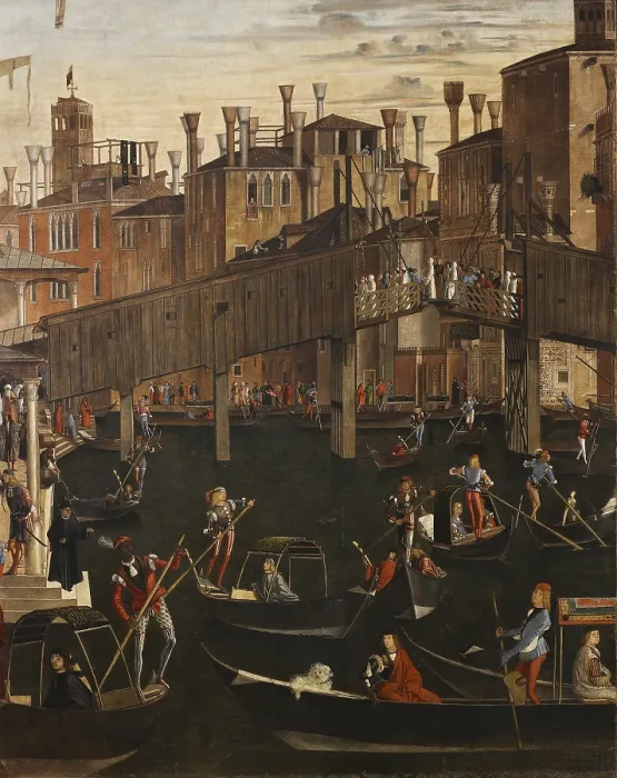 Framed Print : Miracle of the Relic of the True Cross at the Rialto Bridge or The Healing of the Possessed Man, by Vittore Carpaccio, 1494, 15th Century, oil on canvas, cm 371 x 392 - Italy Framed Print : Miracle of the Relic of the True Cross at the Rialto Bridge or The Healing of the Possessed Man, by Vittore Carpaccio, 1494, 15th Century, oil on canvas, cm 371 x 392 - Italy