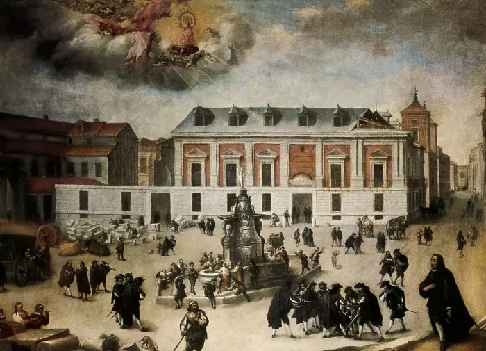 Framed Print : Miracle of the Virgin of Atocha in the Works of the Casa de la Villa. c. 1680. Madrilian anonymous. Oil on canvas. SPAIN. Madrid. Municipal Museum