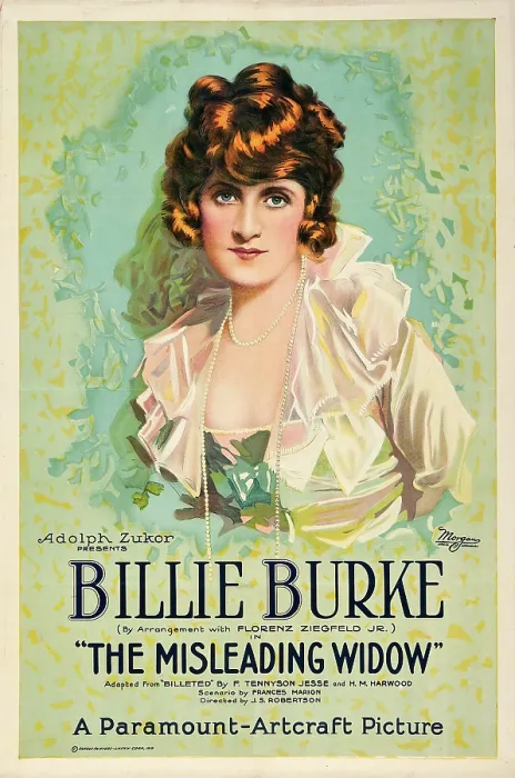 Framed Print : THE MISLEADING WIDOW, Billie Burke on poster art, 1919