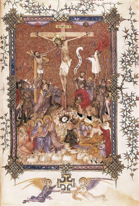 Framed Print : Missal. 1409. Representation of the Crucifixion. School of Avignon. Gothic art. Miniature Painting. SPAIN. Madrid. National Library. AISA / Everett Collection**US SALES ONLY**