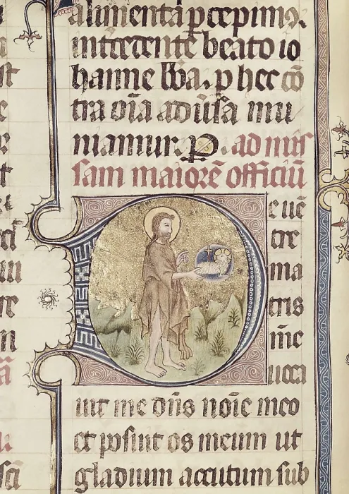 Framed Print : Missal of Sant Cugat del Valls. s.XV. Saint John the Baptist. Catalan school. Gothic art. Miniature Painting. SPAIN. Barcelona. Royal Archive of the Crown of Aragon