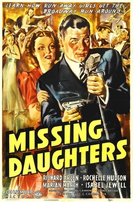 Framed Print : MISSING DAUGHTERS, US poster art, foreground from left: Rochelle Hudson, Richard Arlen, 1939