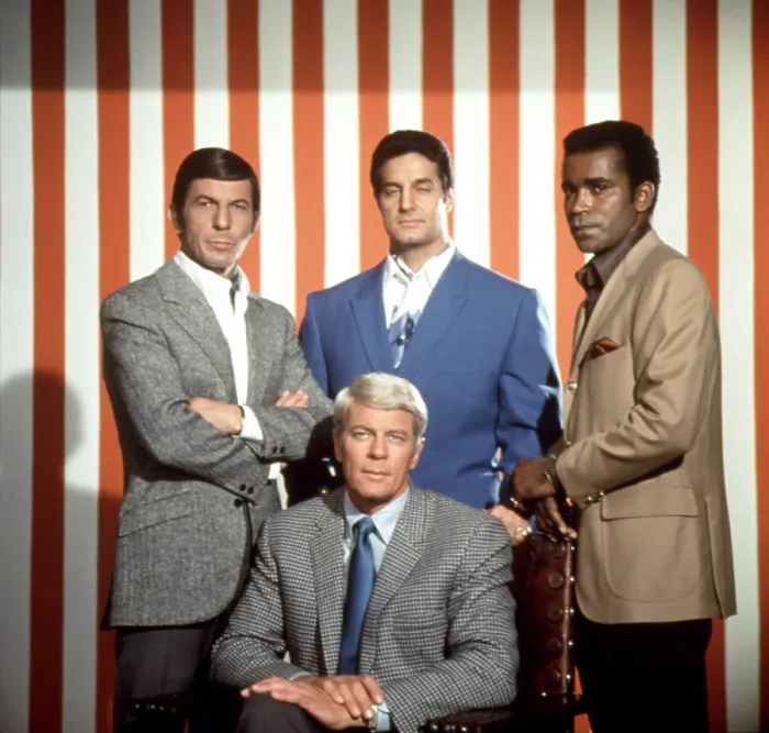 Framed Print : MISSION: IMPOSSIBLE, Leonard Nimoy, Peter Graves (sitting), Peter Lupus, Greg Morris, 1966-1973