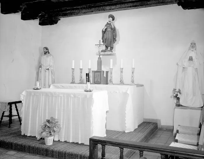 Framed Print : Mission San Francisco de la Espada, altar with crucifix and statues of Jesus, St. Francis of Assisi and the Virgin Mary. San Antonio, Texas Framed Print : Mission San Francisco de la Espada, altar with crucifix and statues of Jesus, St. Francis of Assisi and the Virgin Mary. San Antonio, Texas