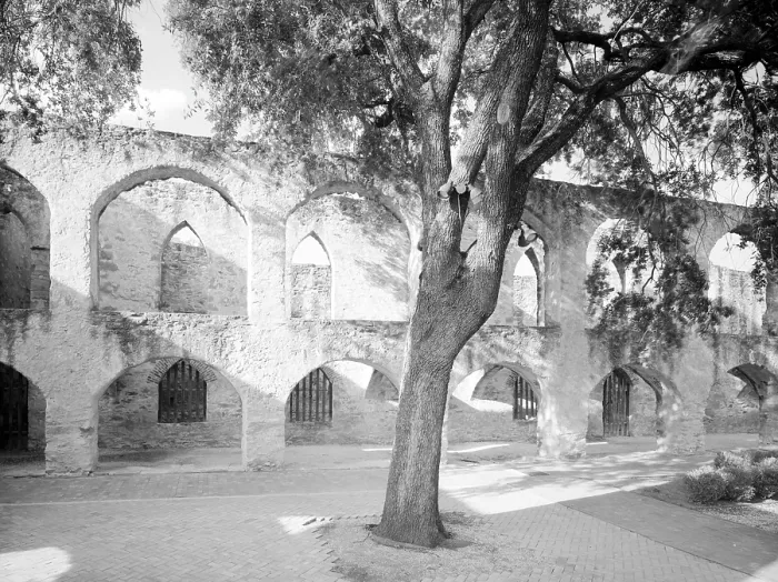Framed Print : Mission San Jose y San Miguel de Aguayo, San Antonio, view of the arch arcade near the convent. Texas. 1968 Framed Print : Mission San Jose y San Miguel de Aguayo, San Antonio, view of the arch arcade near the convent. Texas. 1968