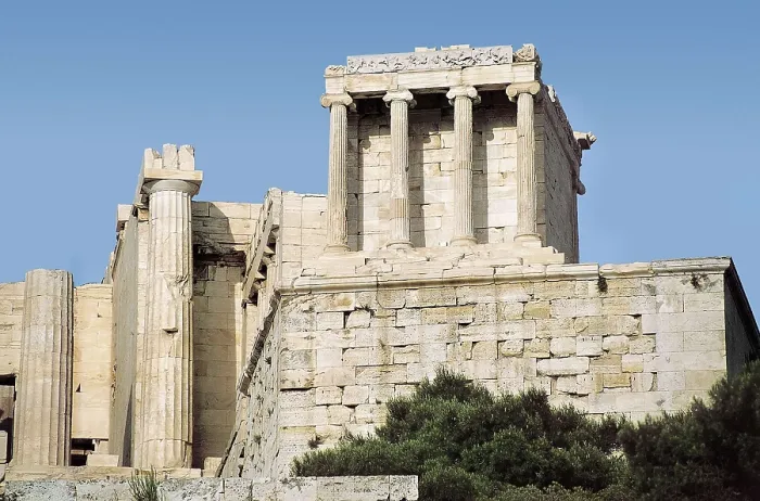 Framed Print : MNESICLES (5th C. BC); CALCRATES, (5th C. BC). Temple of Athena Nike. GREECE. ATTICA. Athens. Acropolis. Temple of Athena Nike. Classical Greek art. Architecture