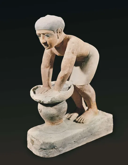 Framed Print : Model of a man making beer. ca. 2494 -2435 BC. Servant preparing beer. Egyptian art. Old Kingdom. Terra-cotta. EGYPT. Cairo. Egyptian Museum. Proc: EGYPT. Saqqara
