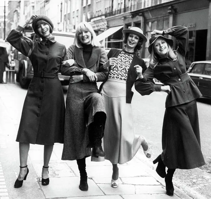 Framed Print : Models showing some of the styles in Mary Quant's new Ginger Group collection in London, 1974.. Courtesy: CSU Archives  /  Everett Collection