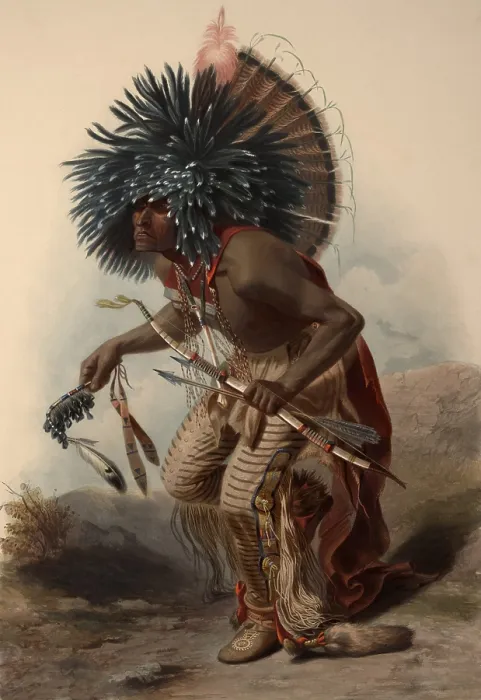 Framed Print : Moennitarri Warrior in the Costume of the Dog Dance, 1833-34. The Moennitarri are also called the Hidatsa and lived on northern plains Framed Print : Moennitarri Warrior in the Costume of the Dog Dance, 1833-34. The Moennitarri are also called the Hidatsa and lived on northern plains