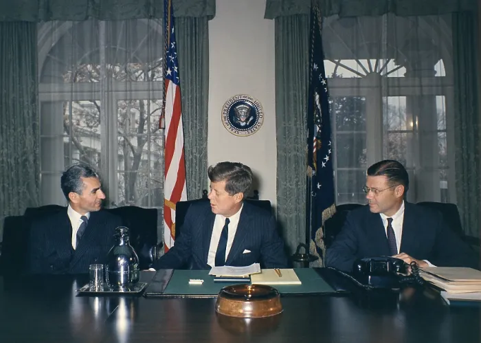 Framed Print : Mohammad Reza Shah Pahlavi, meeting with President Kennedy and Robert McNamara. April 13, 1962
