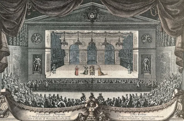 Framed Print : MOLIERE, Jean-Baptiste Poquelin, called (1622-1673). Performance before the court of Versailles of 'Le Malade Imaginaire' (The Imaginary Invalid) (1676). Etching