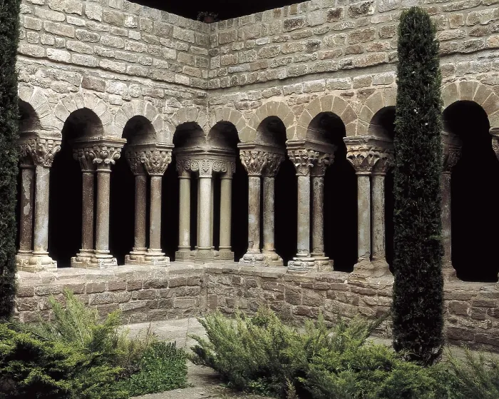 Framed Print : Monastery of St. 12th c. SPAIN. L'Estany. Monastery of Santa Maria de l'Estany. Cloister. Romanesque art. Architecture. AISA / Everett Collection**US SALES ONLY**