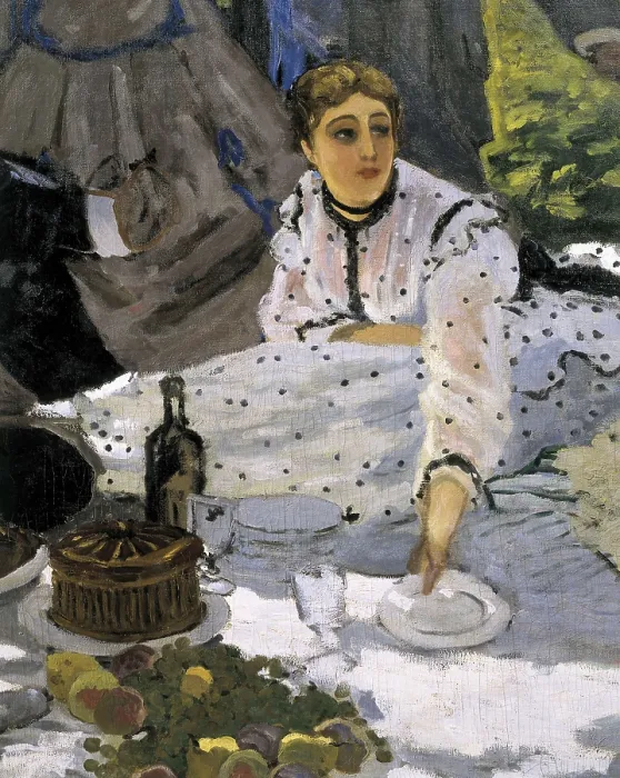 Framed Print : MONET, Claude (1840-1926). Dejeuner sur L'Herbe, Chailly (The Luncheon on the Grass). 1865 - 1866. Central detail. Portrait of woman
