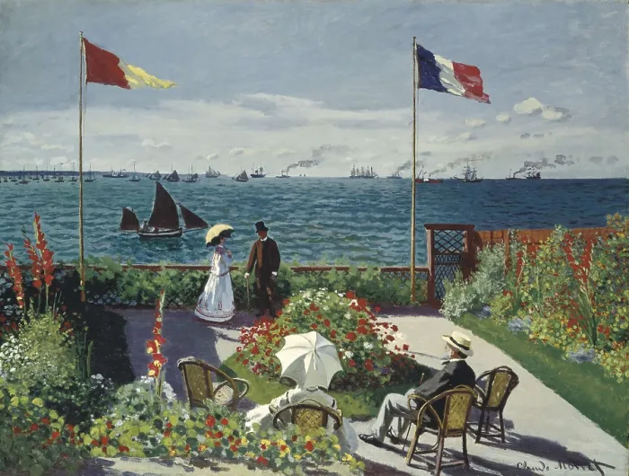 Framed Print : MONET, Claude (1840-1926). Garden at Sainte-Adresse. 1867. Impressionism. Oil on canvas. UNITED STATES OF AMERICA. New York City. Metropolitan Museum of Art Framed Print : MONET, Claude (1840-1926). Garden at Sainte-Adresse. 1867. Impressionism. Oil on canvas. UNITED STATES OF AMERICA. New York City. Metropolitan Museum of Art