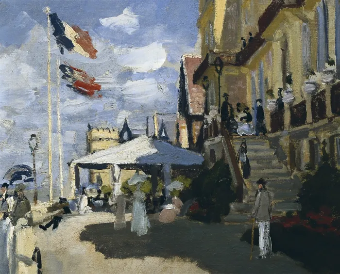 Framed Print : MONET, Claude (1840-1926). Hotel des Roches-Noires in Trouville. 1870. Central detail. Impressionism. Oil on canvas. FRANCE. Paris. Musee d'Orsay (Orsay Museum)