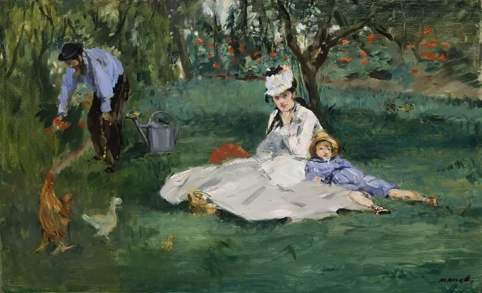 Framed Print : Monet Family in Their Argenteuil Garden, by Edouard Manet, 1874, French impressionist oil painting. Manet and Renoir were guests of Monet when this work was painted