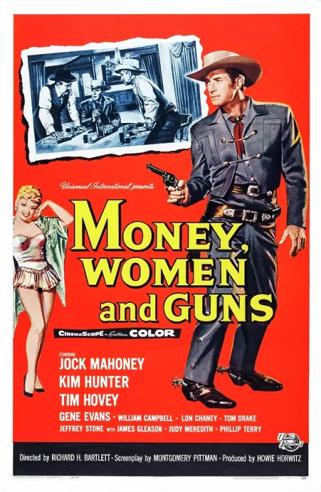 Framed Print : MONEY, WOMEN AND GUNS, US poster art, right: Jock Mahoney, 1958