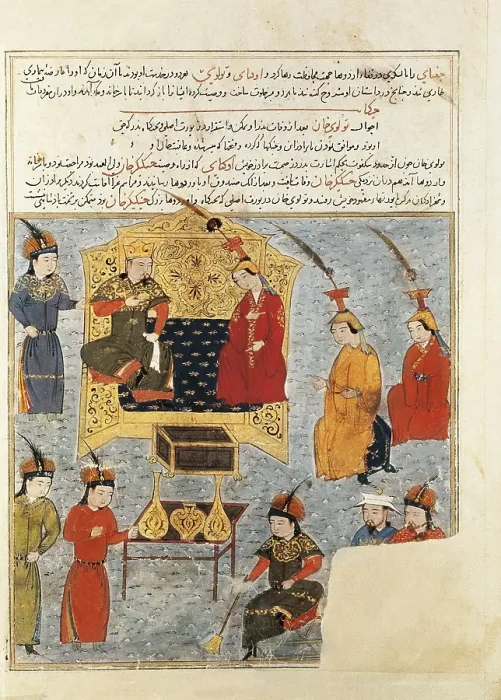 Framed Print : Mongol Empire. Court of Gengis Khan. Illustration from the 'History of the Mongols'. Miniature Painting. FRANCE. Paris. National Library