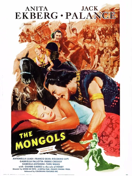 Framed Print : THE MONGOLS, (aka I MONGOLI), US poster, front from left: Anita Ekberg, Jack Palance, 1961 Framed Print : THE MONGOLS, (aka I MONGOLI), US poster, front from left: Anita Ekberg, Jack Palance, 1961