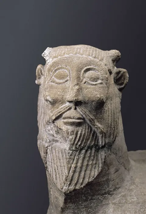 Framed Print : Monster of Balazote. 4th c. BC. Detail of the head. Iberian art. Sculpture on rock. SPAIN. Madrid. National Museum of Archaeology. Proc: SPAIN. Balazote