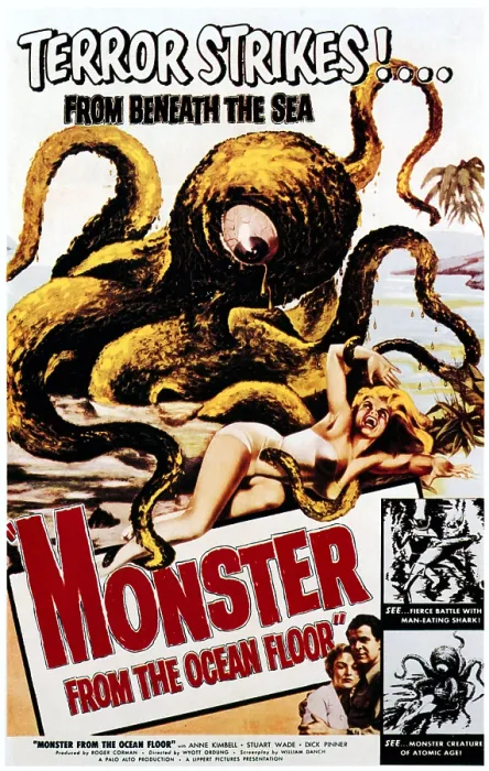 Framed Print : MONSTER FROM THE OCEAN FLOOR, bottom from left: Anne Kimbell, Stuart Wade, 1954