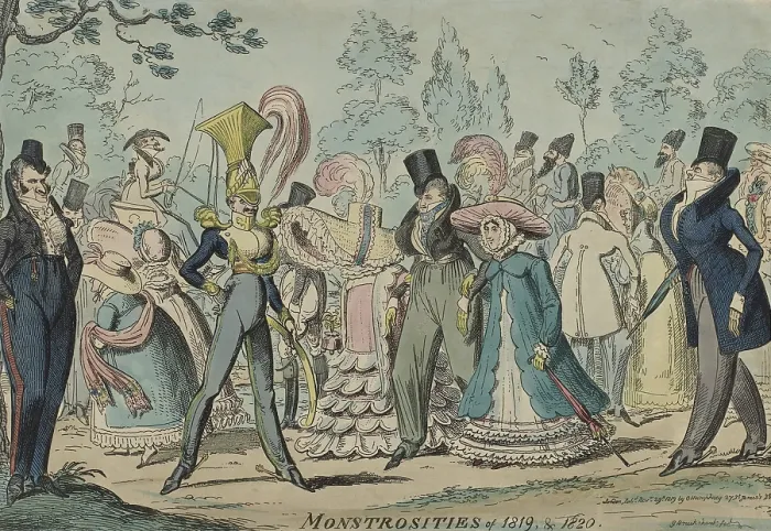 Framed Print : Monstrosities of 1819 & 1820, by George Cruikshank, George Humphrey, 1819, English print. Caricature of fashion trends (BSLOC_2016_2_120)