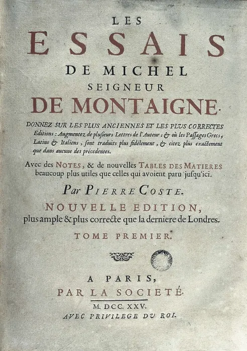 Framed Print : MONTAIGNE, Michel de (1533-1592). Title page from the first volume of 'Les Essais' (The Essays) by Michel seigneur de Montaigne. Edition of Paris from 1725. SPAIN