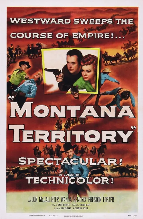 Framed Print : MONTANA TERRITORY, poster art, center l-r: Lon McCallister, Wanda Hendrix, bottom: Preston Foster, 1952 Framed Print : MONTANA TERRITORY, poster art, center l-r: Lon McCallister, Wanda Hendrix, bottom: Preston Foster, 1952