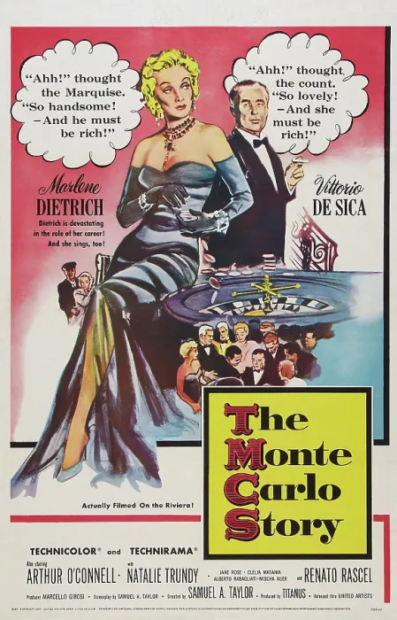Framed Print : THE MONTE CARLO STORY, (aka THE MONTECARLO STORY, aka MONTECARLO), US poster art, from left: Marlene Dietrich, Vittorio De Sica, 1956