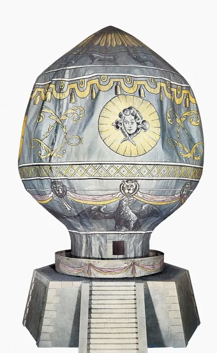 Framed Print : MONTGOLFIER, Joseph-Michel (1740-1810); MONTGOLFIER, Jacques-tienne de (1745-1799). Reproduction of Montgolfier's balloon, made with paper and linen. GERMANY. Bonn